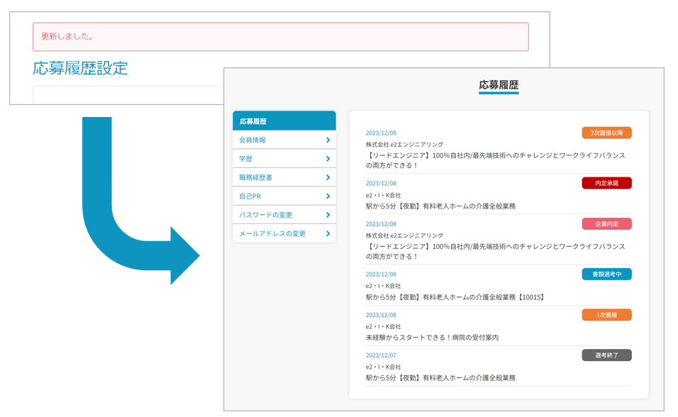 「更新されました」とメッセージが表示